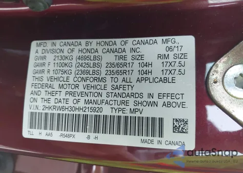 2017 Honda Cr-V Lx из США, поврежденный, VIN 2HKRW6H30HH215920